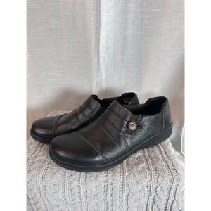 Clarks Collection Women Black Leather Slip On Shoes Comfort Size 9 M
